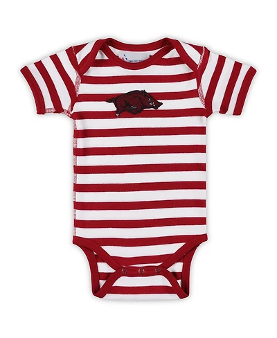 Two Feet Ahead Baby Boys and Girls Cardinal Arkansas Razorbacks Stripe Shoulder Bodysuit