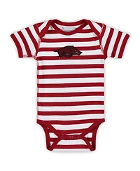 Two Feet Ahead Baby Boys and Girls Cardinal Arkansas Razorbacks Stripe Shoulder Bodysuit