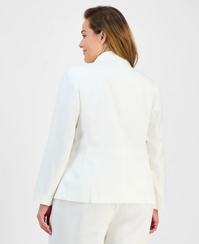 Le Suit Plus Size Crepe Two-Button Jacket & Pull-On Pantsuit Set