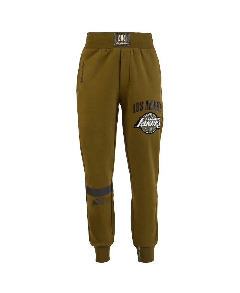 Two Hype X Nba Men's Olive Los Angeles Lakers Culture Hoops Collection Premium Jogger Pants