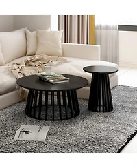 Mondawe Round Coffee Table Set of 2, Grille Molding, Suitable for Bedroom, Living Room, Balcony