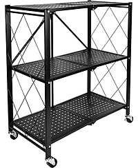 3-Tier Heavy Duty Foldable Metal Rack Storage Shelving Unit with Wheels Moving Easily Organizer Shelves Great for Garage Kitchen