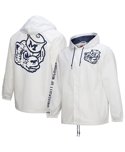 Mitchell & Ness Men's White Michigan Wolverines Coaches Full-Snap Hoodie Jacket