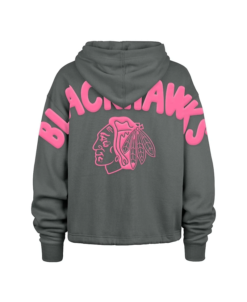 '47 Brand Women's Gray Chicago Blackhawks Bright Side Venice Cropped Pullover Hoodie