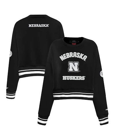 Pro Standard Women's Black Nebraska Huskers Cropped Pullover Sweatshirt