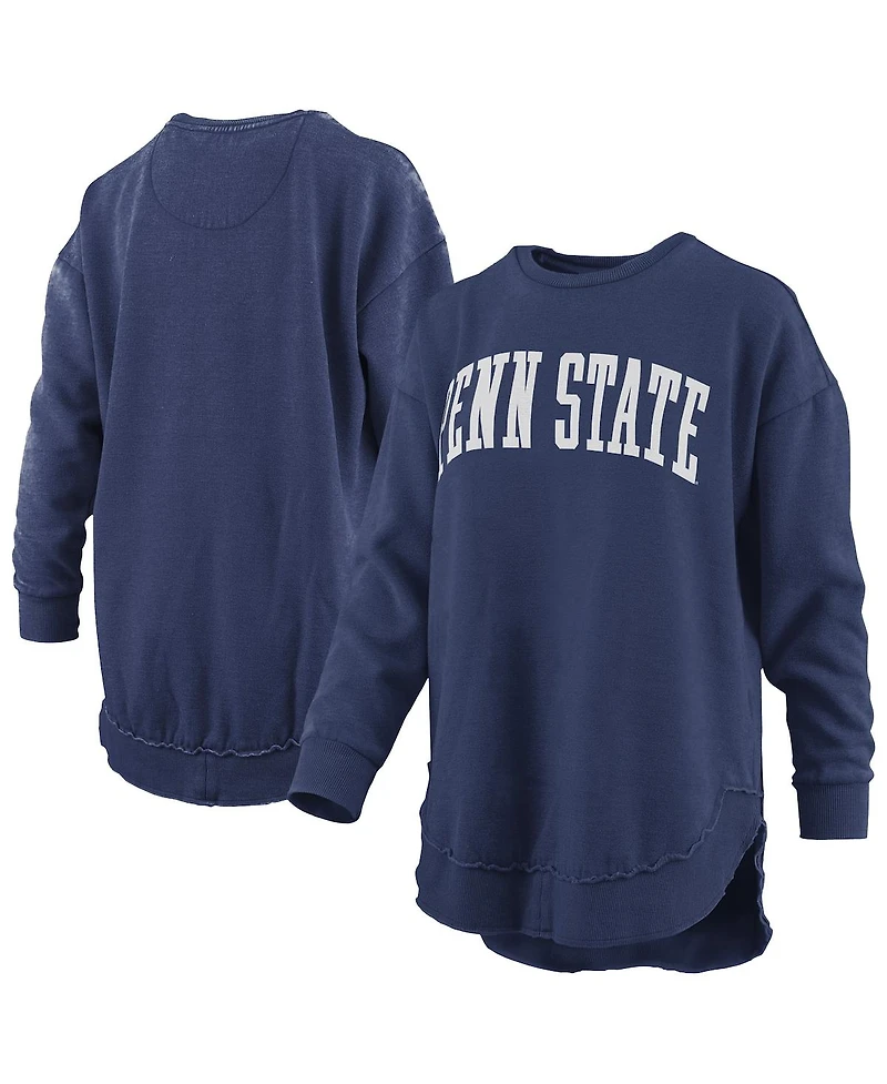 Pressbox Women's Navy Penn State Nittany Lions Melange Poncho Vintage Fleece Long Sleeve Pullover Sweatshirt