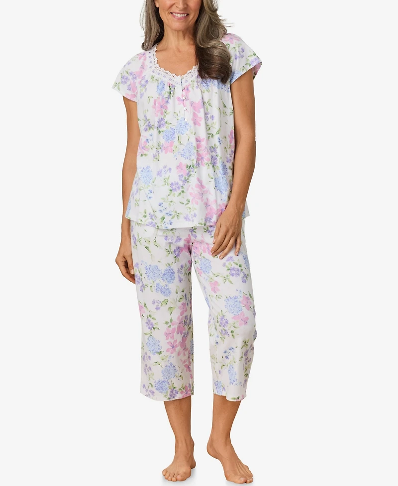 Aria Women's Cap Sleeve Floral Capri Pajama Sets