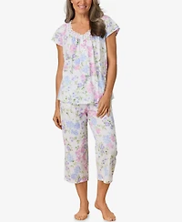 Aria Women's Cap Sleeve Floral Capri Pajama Sets