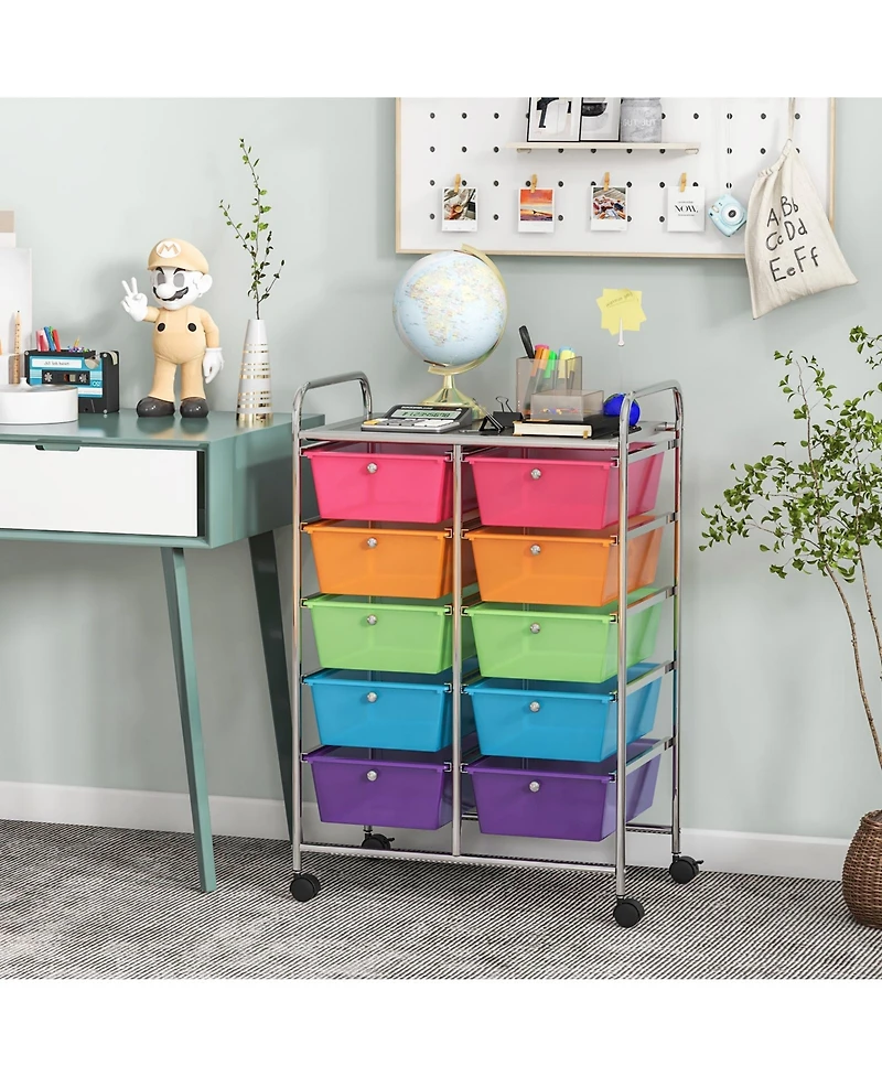 10-Drawer Rolling Storage Cart