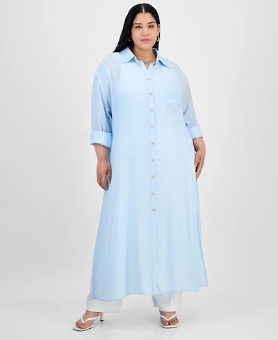 Bar Iii Trendy Plus Size Oversized Tunic Shirt, Exclusively at Macy's