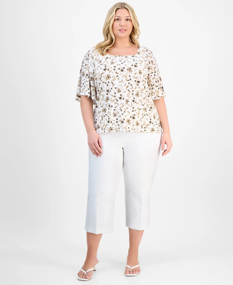 Jm Collection Plus Printed Flutter-Sleeve Top, Exclusively at Macy's