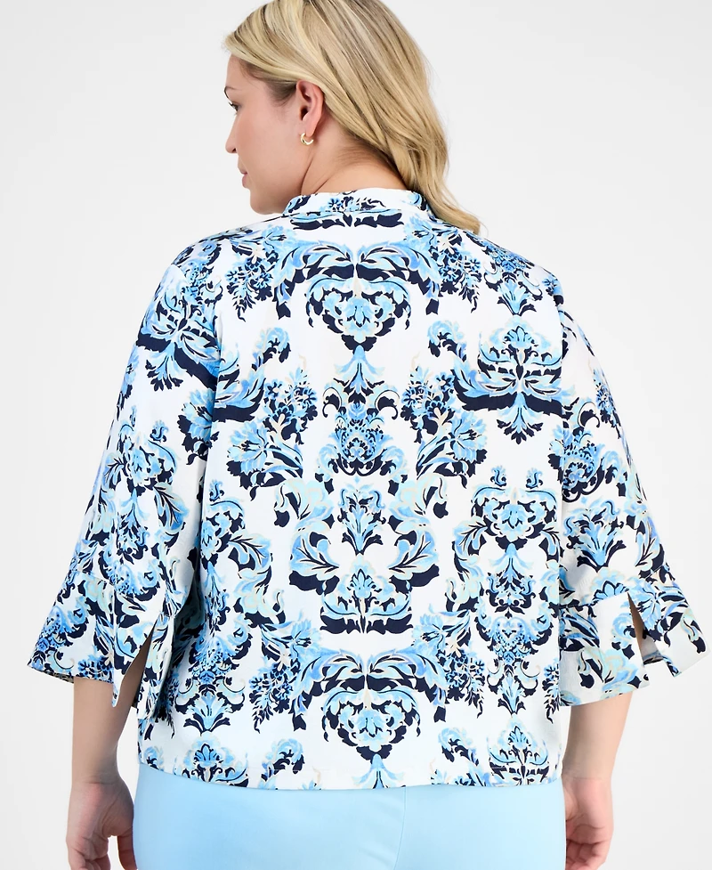 Jm Collection Plus Printed Jacquard Blouse, Exclusively at Macy's