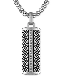 Esquire Men's Jewelry Diamond Dog Tag 22" Pendant Necklace (1/6 ct. t.w.) in Stainless Steel & Black Ion-Plated Stainless Steel