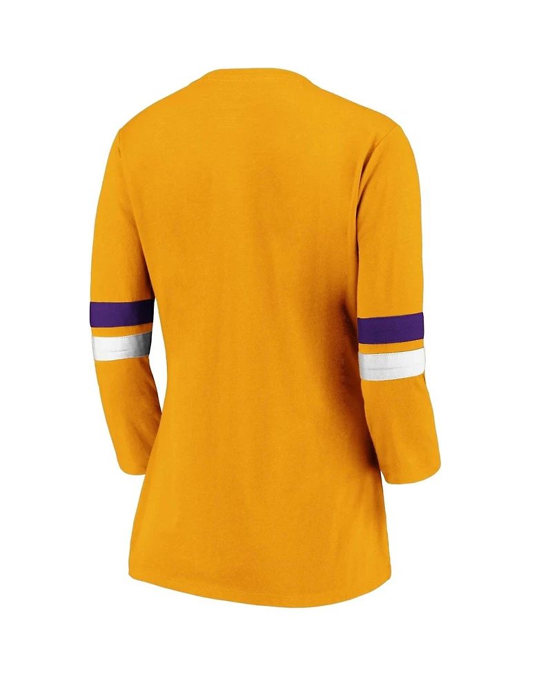 Fanatics Women's Gold Los Angeles Lakers Iconic Prolific Modern 3/4-Sleeve T-Shirt