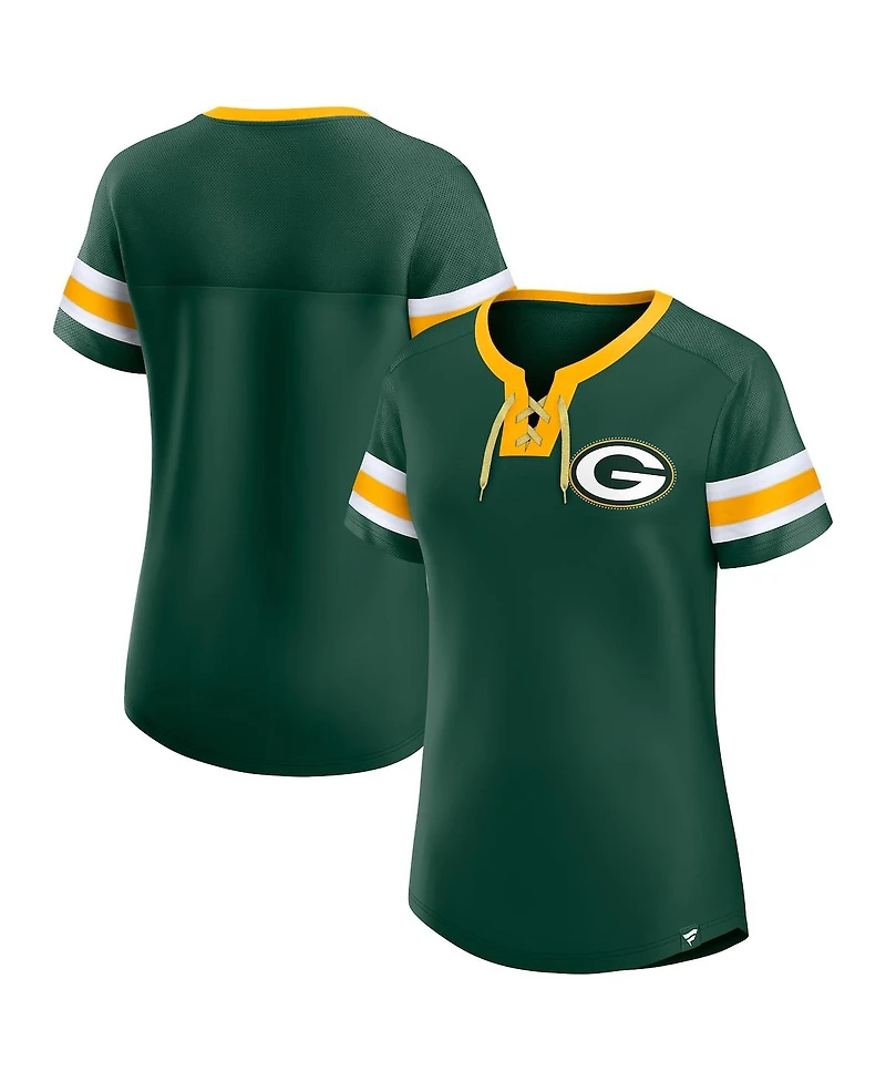 Fanatics Women's Green Bay Packers Bling Athena Jersey Style Lace-up T-Shirt