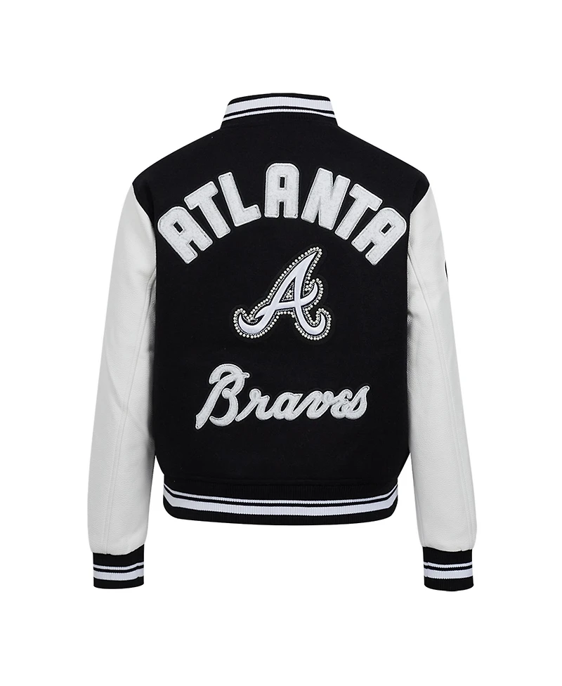 Pro Standard Women's Black Atlanta Braves Cultivated Pearls Rib Wool Full-Zip Varsity Jacket
