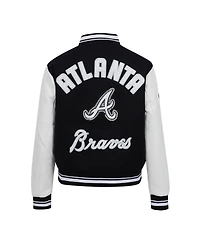 Pro Standard Women's Black Atlanta Braves Cultivated Pearls Rib Wool Full-Zip Varsity Jacket