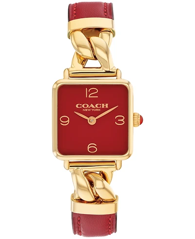 Coach Women's Cass Gold-Tone Stainless Steel and Red Leather Strap Watch, 22mm