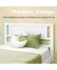 Twin Size Wood Bed Frame with Headboard and Wooden Slats Support-Twin
