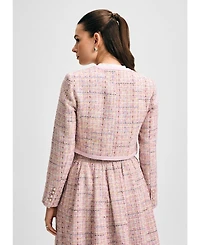 Isaac Mizrahi Women's Cropped Shimmer Tweed Jacket with Broach Button