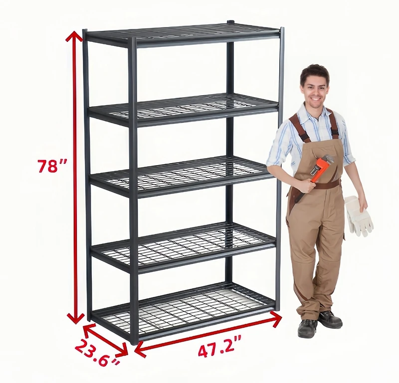 5 Tier Heavy Duty Metal Storage Shelves,Easy to Assemble,Adjustable,Storage Shelves for Basements, Garages and Kitchen