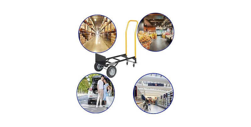 Hand Truck Dual Purpose 2 Wheel Dolly Cart and 4 Wheel Push Cart with Swivel Wheels 330 Lbs Capacity Heavy Duty Platform Cart for Moving/Warehouse/Gar