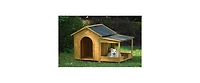 Dog House Outdoor & Indoor Wooden Dog Kennel for Winter with Raised Feet Weatherproof for Large Dogs(Gold red and black)44.5"26.4"27.8"(M)