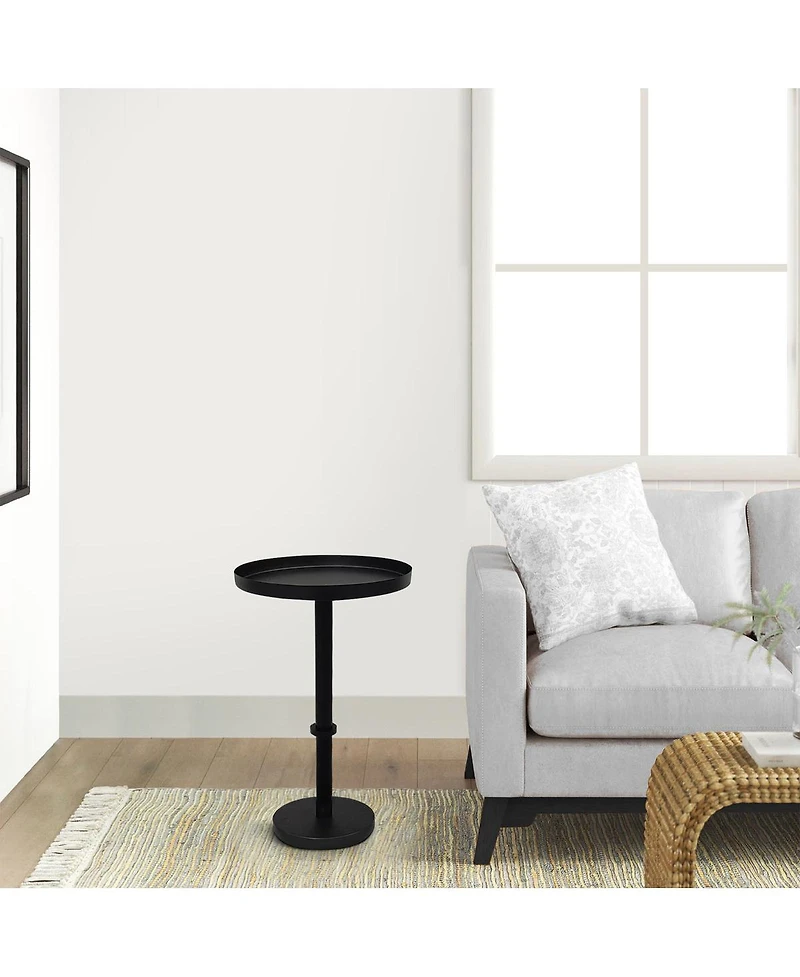 Modern Side End Table with Round Tray Top and Sleek Column Support for Contemporary Home Decor