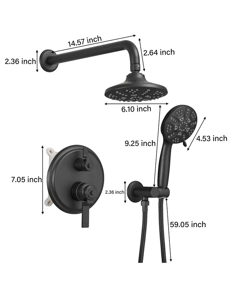 Single-Handle 1-Spray Round Rain Shower Faucet Combo Set with Dual Function Pressure Balance Valve in Matte Black