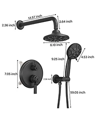 Single-Handle 1-Spray Round Rain Shower Faucet Combo Set with Dual Function Pressure Balance Valve in Matte Black