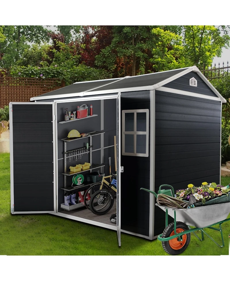 Streamdale Furniture 8x4ft Resin Garden Shed, Outdoor storage for tools, bikes, trash, Lockable door, Black
