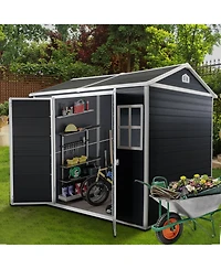 Streamdale Furniture 8x4ft Resin Garden Shed, Outdoor storage for tools, bikes, trash, Lockable door, Black