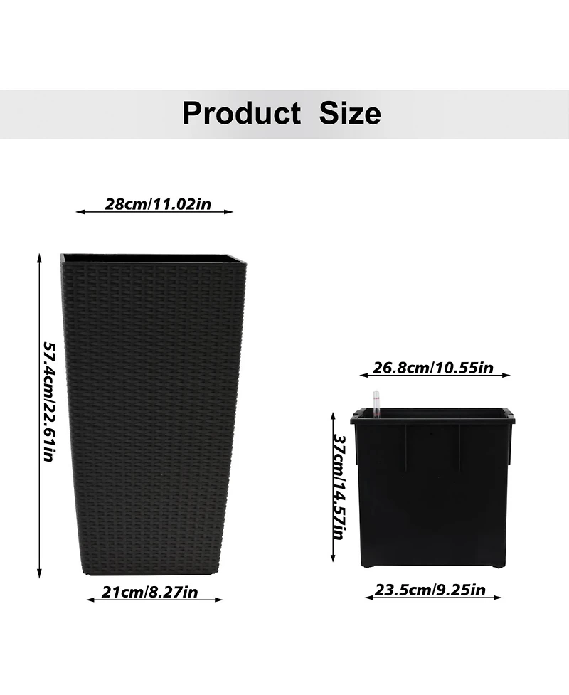 Streamdale 22,6" Black Faux Rattan Square Planter (2-Pack)