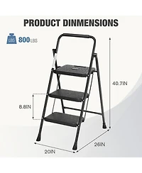 3 Non-slip step ladder, quick folding steel ladder Sturdy metal supported household tools for home/office work at altitude, portable step tools