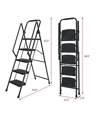 5-Step Steel Folding Step Stool Ladder with Wide Anti Slip Pedal and Safety Handle, Black
