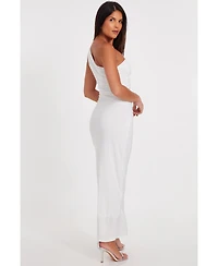 Quiz Women's Asymmetric Scuba Crepe Maxi Dress With 3D Floral Detail