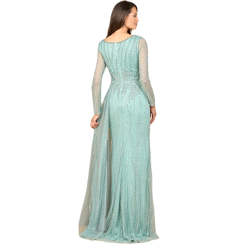 Lara Women's Long Sleeve V-Neck Gown with Drape