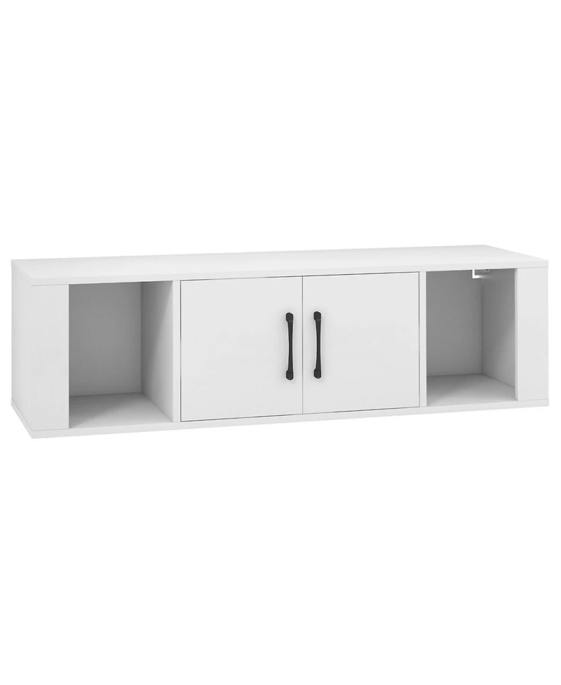 Wall Mounted Floating 2 Door Desk Hutch Storage Shelves