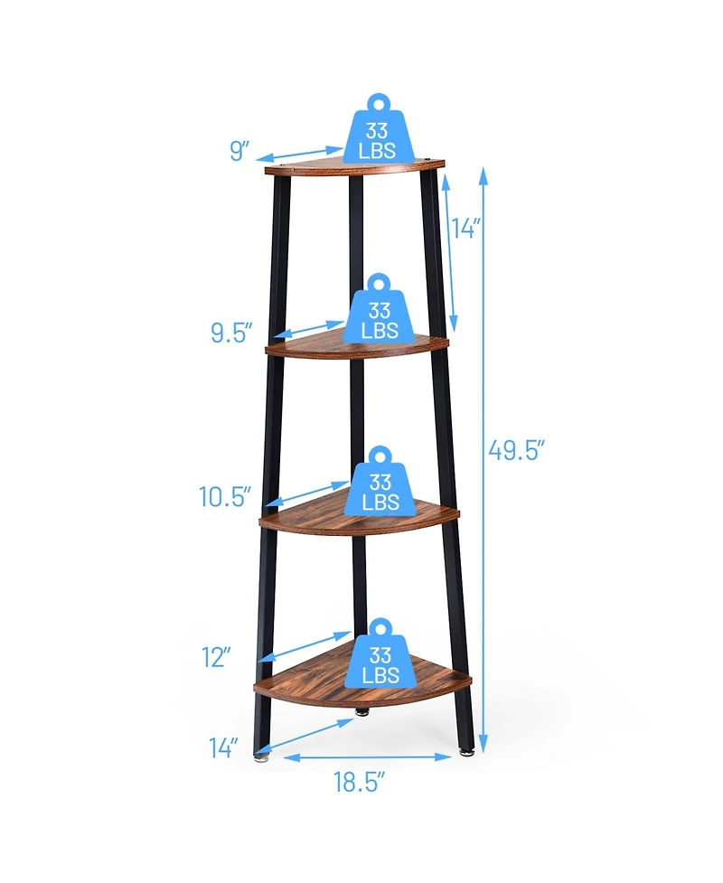 4-Tier Corner Shelf Metal Storage Rack Domestic Bookcase