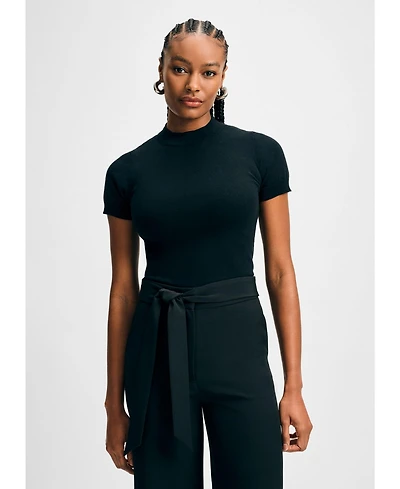 Isaac Mizrahi Women's Mock Neck Short Sleeve Sweater Top