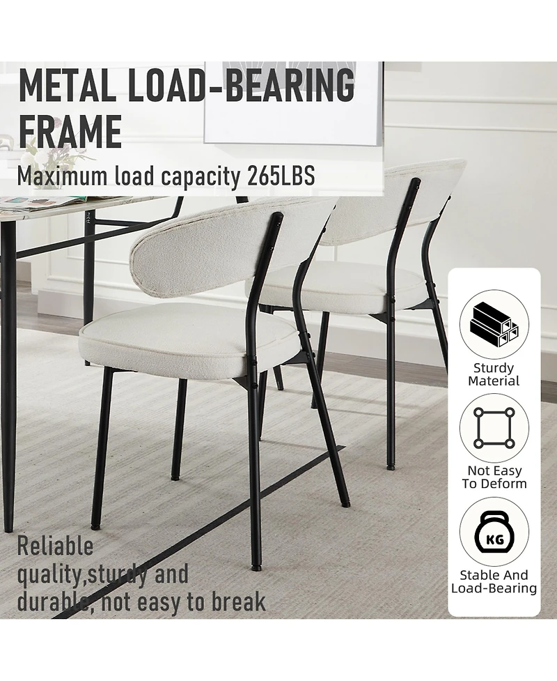 Dyhome Dining Chairs with Curved Backrest, Modern Fabric Upholstered Boucle Kitchen Dining Room Chairs Set of 2