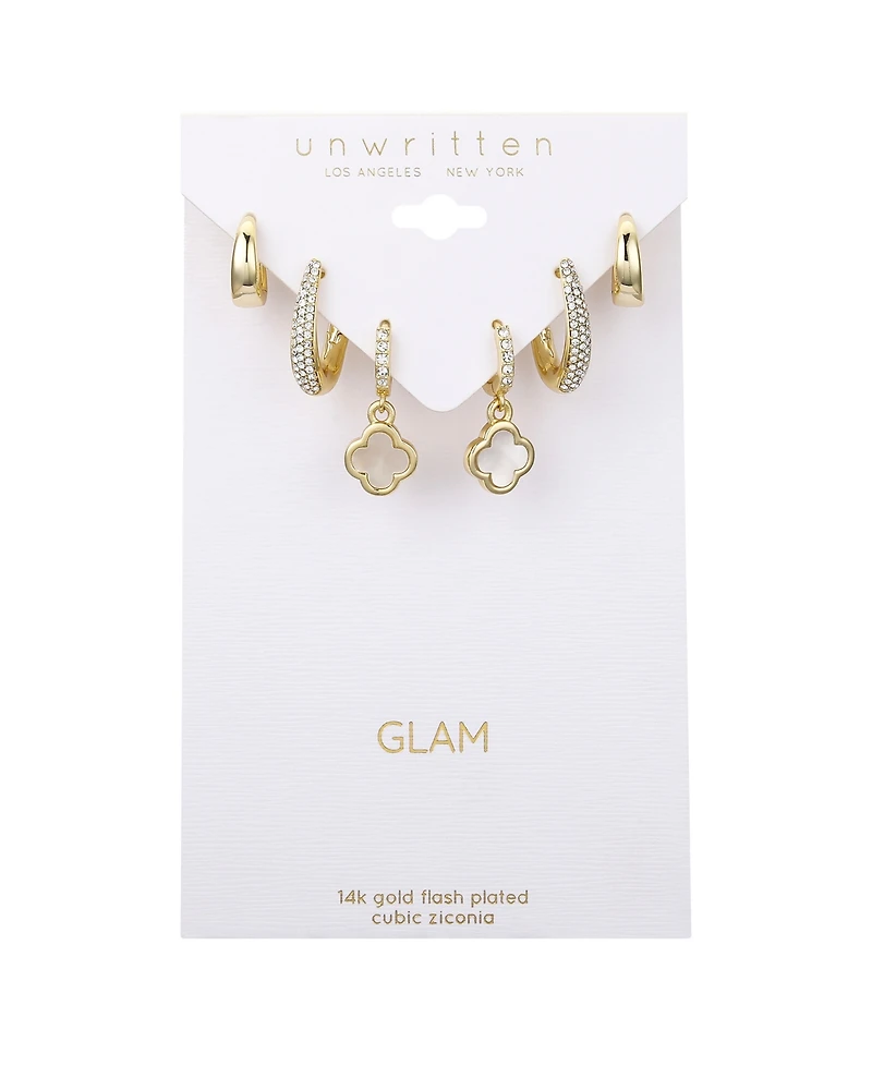 Unwritten Crystal and Mother of Pearl Hoop Earring Trio Set