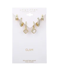 Unwritten Crystal and Mother of Pearl Hoop Earring Trio Set