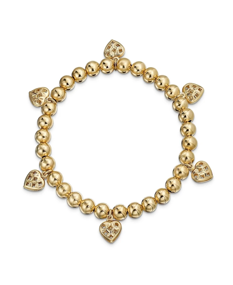 Bling Jewelry Multi Heart Dangle Charms Stretch Bracelet Yellow Gold Plated Brass 6.5 To 7.5 Inch