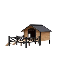 Outdoor Large Wooden Cabin House Style Wooden Dog Kennel with Porch