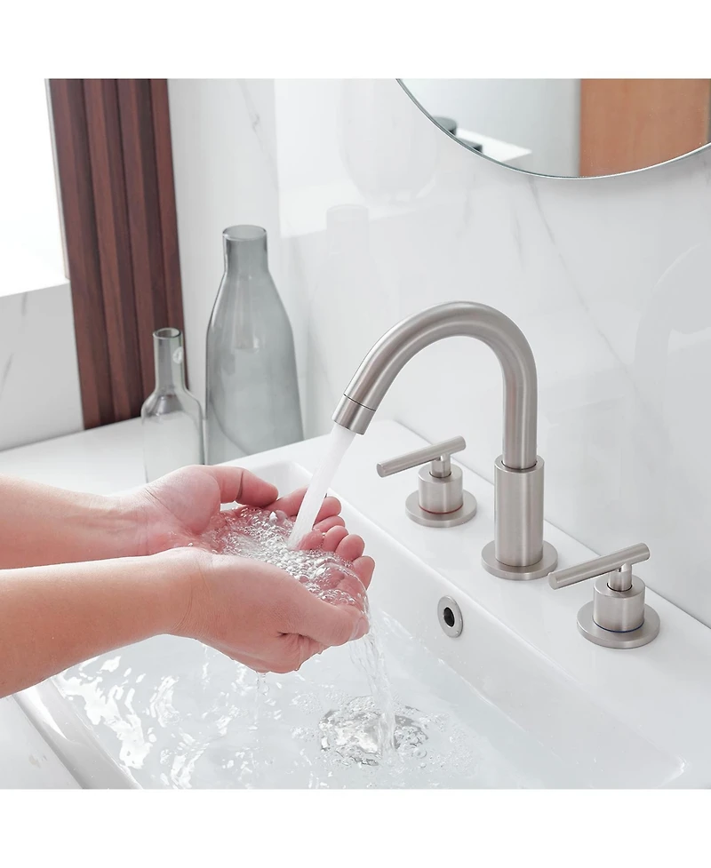 8 in. Widespread 2-Handle Mid-Arc Bathroom Faucet with Valve and cUPC Water Supply Lines in Brushed Gold