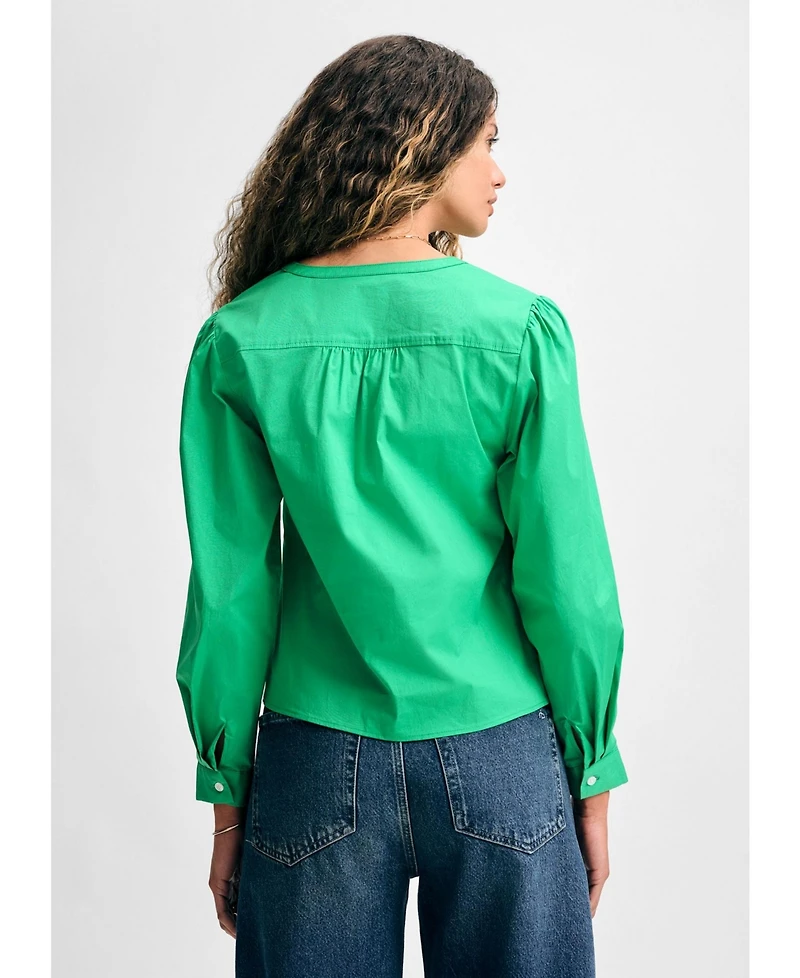 Isaac Mizrahi Women's Long Sleeve V-Neck Button Down Blouse