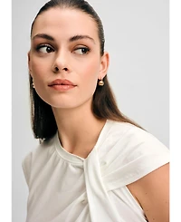 Isaac Mizrahi Women's Twist Neck Short Sleeve Tee