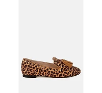 Niloha Studs & Tassels Detail Leopard Loafers