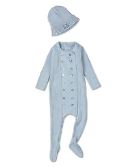 MeMoi Baby Girls 2 Piece Double-Breasted Sweater Rib Footie Set